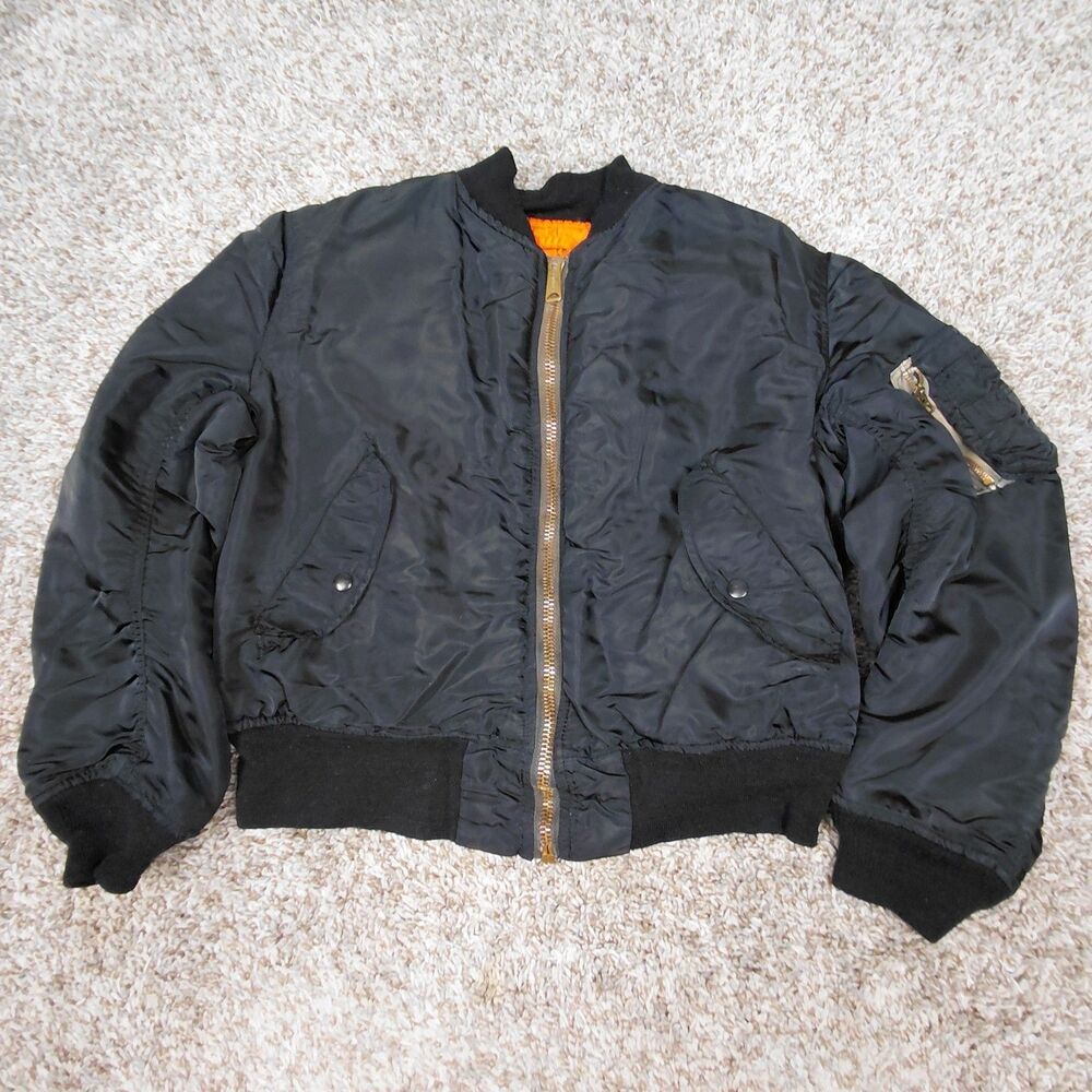 Vintage Alpha Industries Jacket Medium Black MA-1 Flight Reversible Bomber Flyer